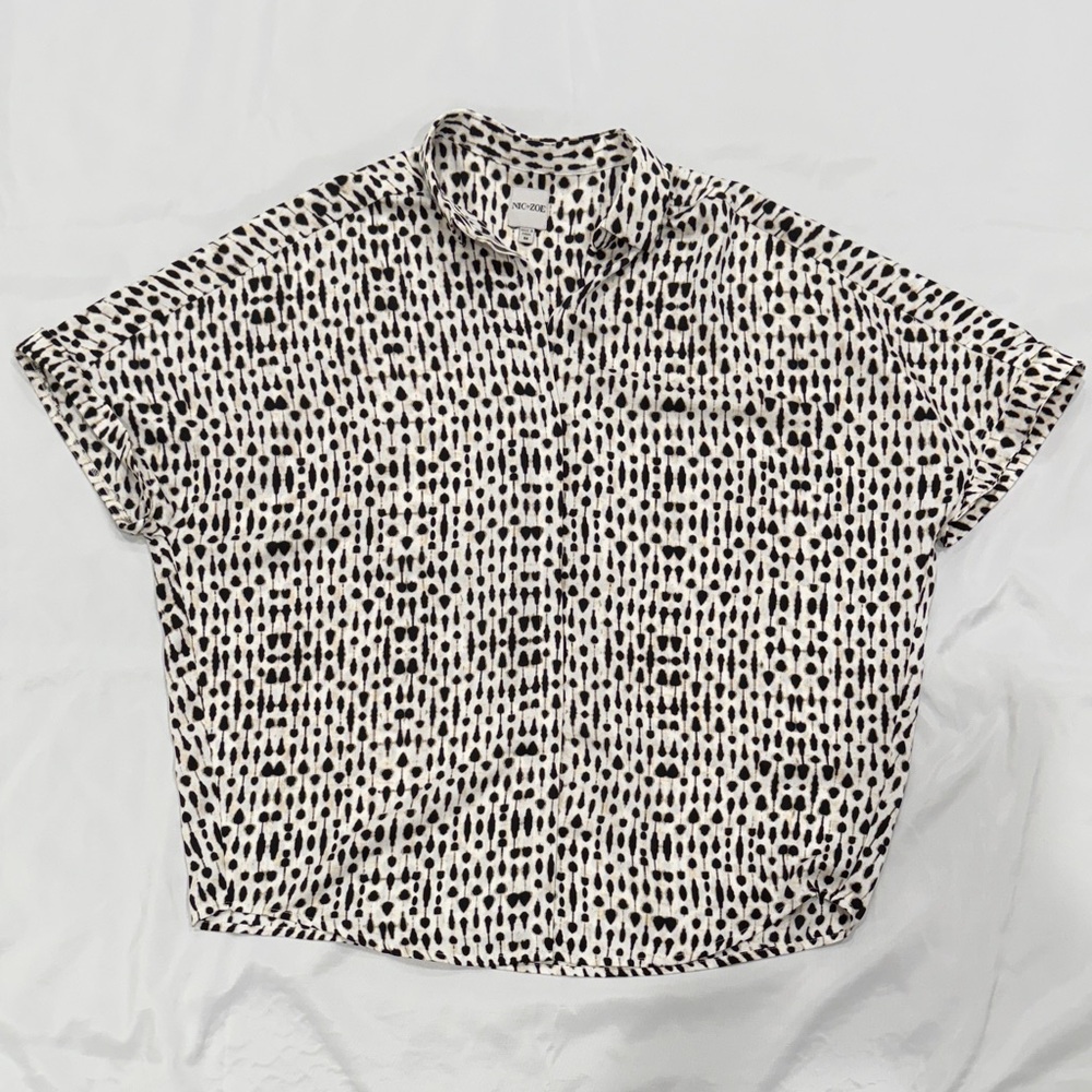 NIC+ZOE Black and White Women's Cropped Button Down Top-M